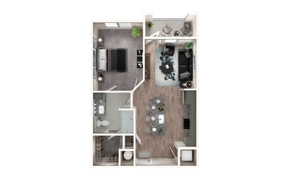 A1 - 1 bedroom floorplan layout with 1 bathroom and 684 square feet