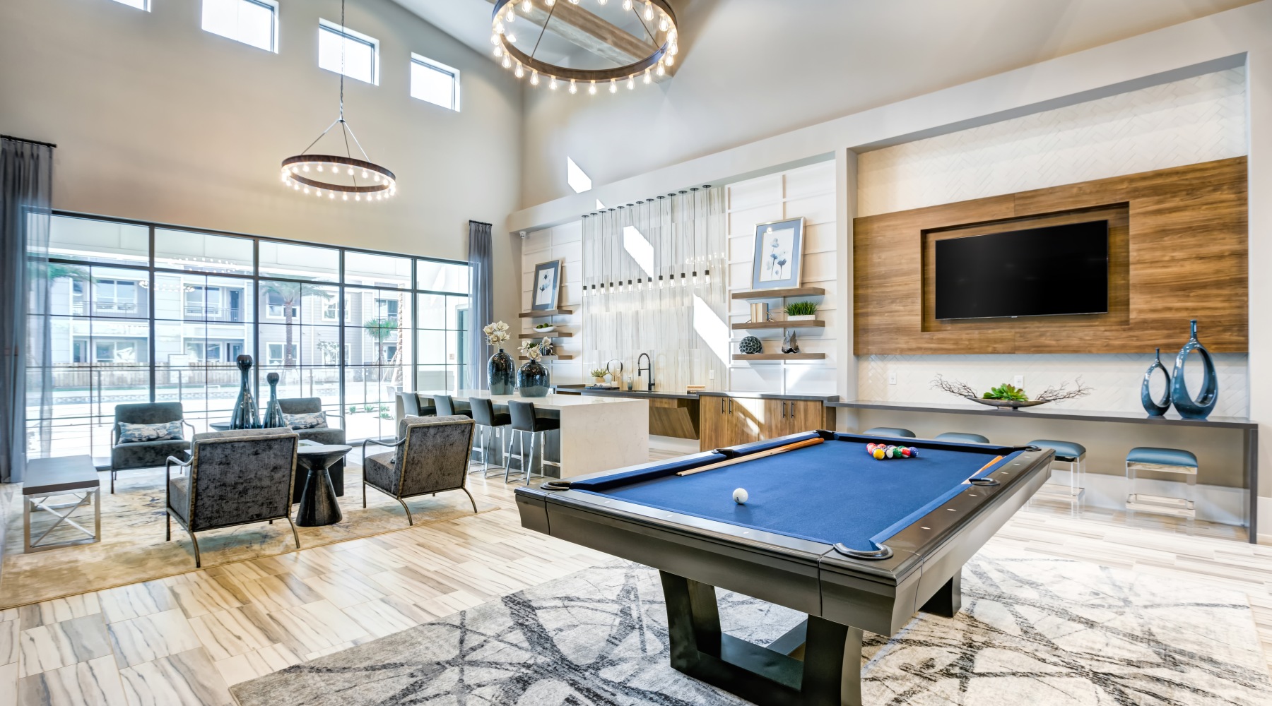 Billiards Room at Prime Image of Clubhouse with Pool Table